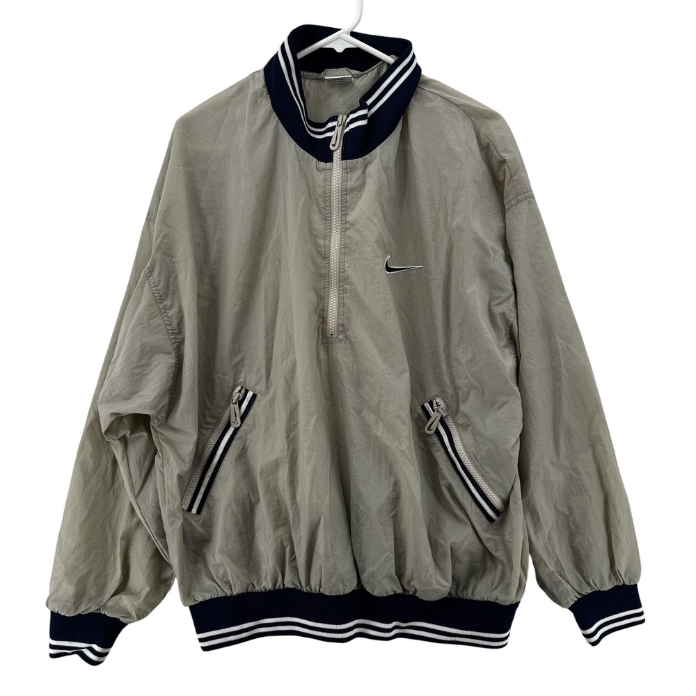 Vintage Nike Jacket Mens Large Gray Half Zip Pullover Swoosh‎ Windbreaker 90s